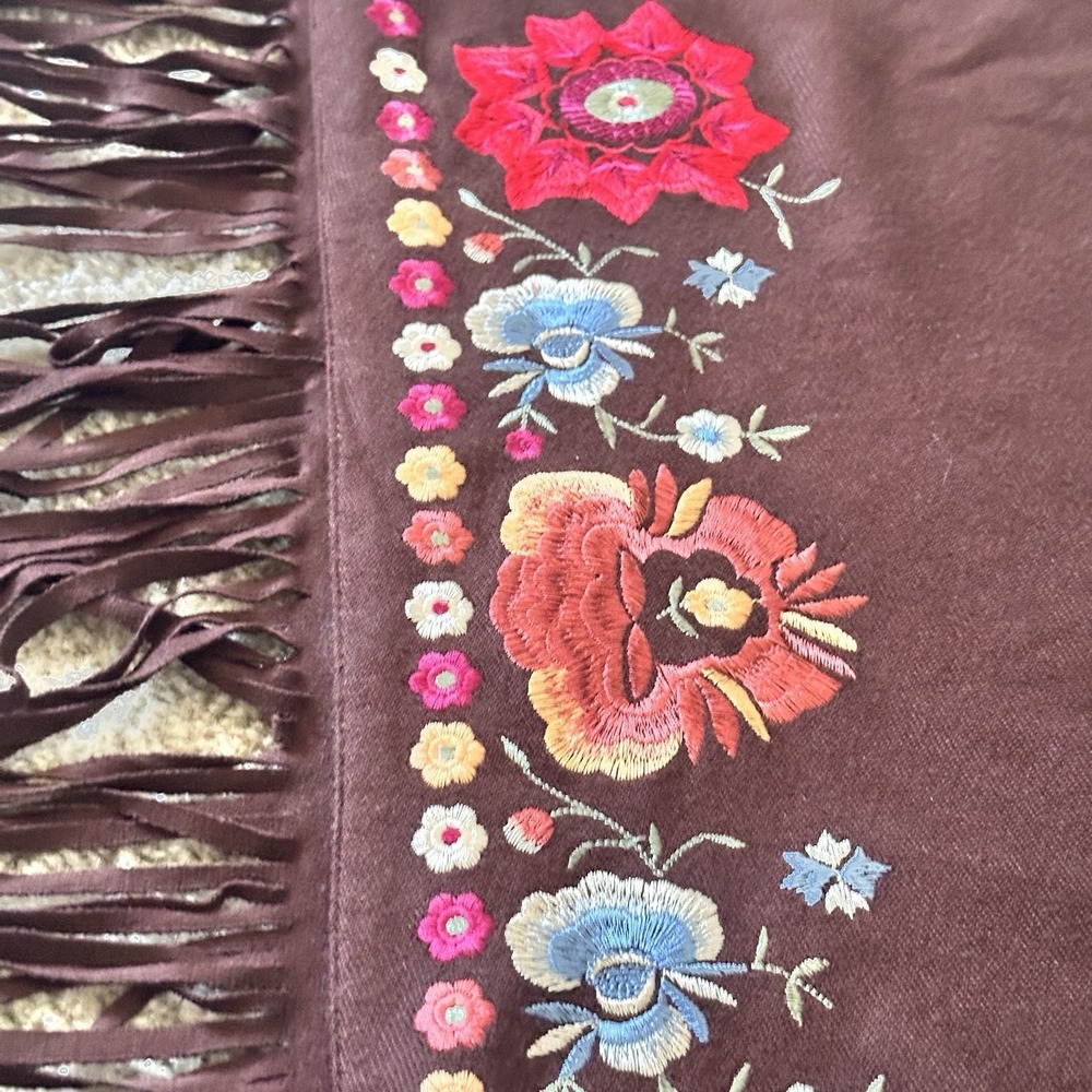 Vintage Embroidered Piano Shawl Cashmere Blend Floral Brown Boho Gypsy‎ Wrap - Picture 5 of 10